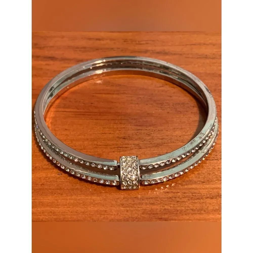 Crystal Accent Silver-Tone Bangle Bracelet
